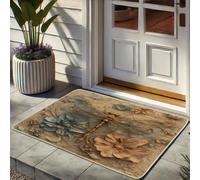 Zerbino floreale libellula tappeto d'ingresso di fiori blu e arancioni per primavera ed estate, decorazione interna esterna, gomma, impermeabile, antiscivolo, assorbe la polvere, facile da