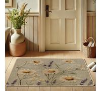 Zerbino floreale, margherita gialla e lavanda, decorazione per interni ed esterni, in gomma impermeabile, antiscivolo, assorbe la polvere, facile da pulire, 73,6 x 43,2 cm