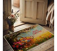 Zerbino floreale primaverile colorato per interni ed esterni, decorazione per la casa, gomma impermeabile, antiscivolo, assorbe la polvere, facile da pulire, 73,7 x 43,2 cm