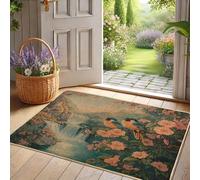 Zerbino floreale primaverile, con uccelli blu, tappetino di benvenuto per interni ed esterni, decorazione vintage della natura, gomma impermeabile, antiscivolo, facile da pulire, 73 x 43 cm