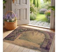 Zerbino floreale primaverile, fiori di lavanda e foglie verdi, decorazione per interni ed esterni, per la stagione primaverile, antiscivolo e impermeabile, facile da pulire, 73 x 43 cm
