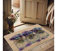 Zerbino floreale primaverile motivo pensieri viola per interni ed esterni, stile vintage, antiscivolo, resistente all'acqua, facile da pulire, 73,7 x 43,2 cm