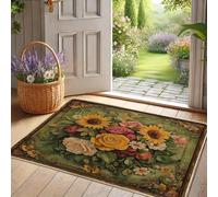 Zerbino floreale primaverile rosa e girasole vintage per interni ed esterni, decorazione rustica, in gomma impermeabile, antiscivolo, assorbe la polvere, facile da pulire, 73,6 x