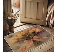 Zerbino floreale primaverile, tulipani gialli e farfalle viola, decorazione per interni ed esterni, impermeabile, antiscivolo, assorbe la polvere, facile da pulire, 73 x 43 cm