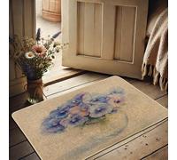 Zerbino floreale primaverile, viola viole del pensiero per interni ed esterni, decorazione rustica per la casa, gomma impermeabile, antiscivolo, facile da pulire, 73 x 43 cm