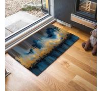 Zerbino Foresta Astratta Trappola Sporco, Tappetino Pennellate Di Lamina D'Oro Antiscivolo Lavabile in Lavatrice, Zerbino d'Ingresso Assorbenti per Ingresso, Porta e Corridoio, 60 x 120 cm, Blu