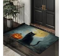 Zerbino Foresta Di Halloween Ingresso Interno, Tappeto Gatto Nero E Zucca Antiscivolo Tappetino D'Ingresso Lavabile Trappola Sporco per Ufficio, Porta di Casa, Patio Corridoio, 90 x 150 cm - Grigio