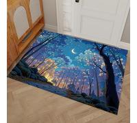 Zerbino Foresta Lucciole 80 x 120 cm, Tappeto Lavabile Paesaggio Naturale In Stile Cartone Animato, Pavimentazione Morbido E Antiscivolo Adatta per Interni Esterni Nelle Camere Da Letto, Blu Intenso