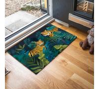 Zerbino Foresta Pluviale Tropicale Ingresso Interno 90 x 150 cm, Zerbino Entrata Ingresso Tigre Disegnata A Mano con Fondo Antiscivolo TPR, Lavabile Tappeto Ingresso Per Casa Ufficio - Blu-Verde