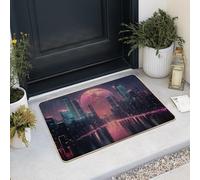 Zerbino futuristico con paesaggio urbano fluo pesca per ingresso esterno ed interno decorazione moderna impermeabile antiscivolo antipolvere facile da pulire 73,6 x 43,2 cm