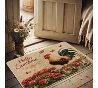 Zerbino Gallo floreale Primavera Fiori Colorati Farfalla Decorazione Ingresso Interno Esterno Gomma Antiscivolo Impermeabile Assorbente Polvere Facile Pulizia 73x43cm
