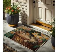 Zerbino Gatto Floreale Zerbino Confortevole per Esterno e Interno Decorazione Primavera Gomma Impermeabile Antiscivolo Assorbimento Polvere Facile da Pulire 73,6 X