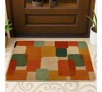 Zerbino geometrico colorato, rettangoli autunnali, per interni ed esterni, stile metà secolo, tappetini antiscivolo in gomma antipolvere, facile da pulire, 73 x 43 cm