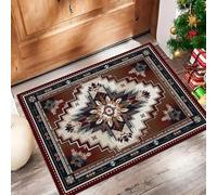 Zerbino Geometrico Sud-Occidentale per Interni, Marrone rossastro, Tappeto Lavabile 40x60cm con Retro Antiscivolo, Stampa Confine Indigeno, Sottile in Finta Lana Super Morbida, per Ingresso, Camera