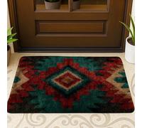 Zerbino geometrico sud-occidentale, rosso e verde acqua, per interni ed esterni, decorazione rustica, impermeabile, antiscivolo, cattura polvere, facile da pulire, 73 x 43 cm