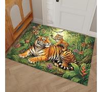 Zerbino Giungla Tigre per Interni 45 x 75 cm, Zerbino Ultra Sottile Animali Della Giungla Retrò, Tappeti Lavabili per L'ingresso, Basso Profilo Che Cattura Lo Sporco, Tappetini per L'ingresso