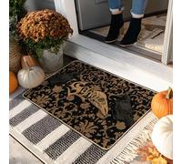 Zerbino gotico con corvo, motivo teschio nero, per decorazione di Halloween, in gomma, impermeabile, antiscivolo, assorbe la polvere, facile da pulire, 73 x 43 cm