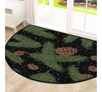 Zerbino grande a semicerchio, con pigne e fiocchi di neve e foresta invernale, assorbente, antiscivolo, semicircolare, morbido, lavabile, per cucina, bagno, camera da letto, 160 x 100 cm
