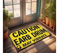 Zerbino grande con scritta in inglese "Caution: Ear Drum May Vibrate", con segnale di avvertimento di sicurezza, zerbino decorativo per la grotta degli uomini, zerbino per esterni (40 x 60 cm)