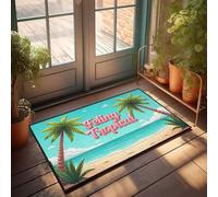 Zerbino grande per esterni con motivo tropicale: una fuga estiva in spiaggia, zerbino con decorazione per la grotta dell'uomo, zerbino autunnale per esterni (50 x 80 cm)