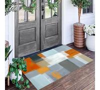 Zerbino Grigio-Arancione Pittura Ad Olio A Blocchi Di Colore 60X90Cm Per Interni,Antiscivolo E Lavabile Lavatrice,Tappeto Da Ingresso Stile Astratto Moderno,Pelo Basso E Antipelo Per Porta D’Ingresso