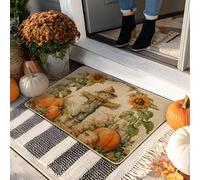 Zerbino Harvest Spaventapasseri, zucca arancione, per interni ed esterni, decorazione autunnale, in gomma, impermeabile, antiscivolo, cattura lo sporco, facile da pulire, 73 x 43 cm