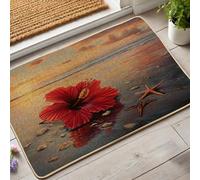 Zerbino ibisco tropicale, tappeto d'ingresso con fiori rossi, per interni ed esterni, in gomma impermeabile, antiscivolo, assorbe la polvere, facile da pulire, 73,7 x 43,2