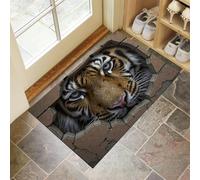 Zerbino Illusione Ottica 3D: Buco Nel Muro Ingresso Interno, Tappeto Disegno Una Tigre Arrabbiata Antiscivolo Tappetino D'Ingresso Lavabile Trappola Sporco per Ufficio, Porta di Casa,50x80cm - Marrone