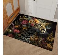 Zerbino Illustrazioni Di Animali Fiore Di Leopardo per Ingresso 45 x 75 cm, Antiscivolo e Resistente, Assorbe Acqua e Sporco, Facile da Pulire, Ideale per Porta, Corridoio e Casa,Giallo Nero