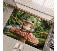 Zerbino Illustrazioni Fantasy Una Rana Si Siede Su Un Fungo per Ingresso, Antiscivolo e Resistente, Assorbe Acqua e Sporco, Facile da Pulire, Ideale per Porta, Corridoio e Casa (80 x 120 cm,Verde)