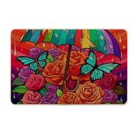 Zerbino impermeabile primaverile arcobaleno ombrello pittura foglie farfalla fiore bella pianta colorata gomma cattura sporco decorazioni aula piscina garage casa lavabile assorbente 43,2 x 73,7 cm