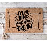 Zerbino in cocco naturale con scritta “Everything Starts with a Dream” - Elegante e originale - Base antiscivolo, alta qualità per esterni e interni - Per ingressi pieni di magia (40x60 cm.)