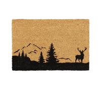 relaxdays Fußmatte Kokos Hirsch & Bäume Zerbino in Fibra di Cocco, Tappetino con Cervo e Alberi, Stuoino per Porta di Casa, 60x 40 cm, Legno Naturale