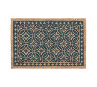 Relaxdays Zerbino in Fibre di Cocco, Tappetino con Motivi Floreali, 60 x 40 cm, Interni ed Esterni, Blu Marrone Naturale