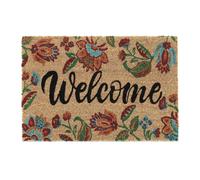Relaxdays Zerbino in Fibre di Cocco, Scritta Welcome, 60x40 cm, Fiori Colorati, Antiscivolo, Indoor&Outdoor, Multicolore