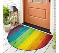 Zerbino in legno arcobaleno colorato, tappetino per ingresso, tappeto per interni ed esterni, lavabile, assorbente, antiscivolo, 91,4 x 61 cm