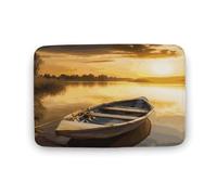 Zerbino in legno con barca sul fiume tramonto, in velluto di corallo, morbido, spesso, per gattonare, per camera da letto, soggiorno, antiscivolo, assorbente, lavabile in lavatrice, 50 x 80 cm