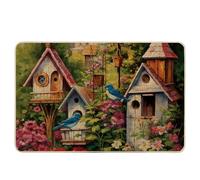 Zerbino in legno motivo uccello botanico foglie fiori pittura a olio bella verde rosso gomma antiscivolo cattura lo sporco porta d'ingresso aula esterna campeggio lavabile