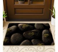 Zerbino in pietra nera, tappetino per ingresso in roccia di fiume naturale, per interni ed esterni, in gomma, impermeabile, antiscivolo, resistente alla polvere, facile da pulire, 73 x 43 cm