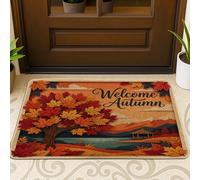 Zerbino in stile 3D con albero autunnale e scenografico nero, per esterni e interni, 73 x 43 cm, zerbino ultra sottile per esterni, con stampa di piccoli paesaggi e scarpe, per patio