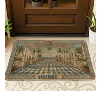 Zerbino in stile mediterraneo, tappetino anteriore a scacchiera blu, per interni ed esterni, decorazione per la casa, antiscivolo, assorbente, facile da pulire, 73 x 43 cm