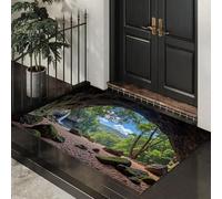 Zerbino Ingresso 40 x 60 cm, Zerbino Con Grotte Giungle Cascate, Tranquillo Paesaggio Naturale, Zerbinos Antiscivolo Lavabile in Lavatrice Decorazione per Ingresso Esterno E Interno, Vegetazione