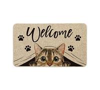 Zerbino Ingresso 40X60cm Impronta di Gatto con Grandi Occhi Rotondi Zerbino Entrata Morbido Tappetino Porta Personalizzato Tappeto Ingresso per Ingresso Interno Cucina