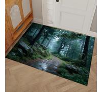 Zerbino Ingresso 45 x 75 cm, Zerbino Con Sentiero Nel Bosco, Misterioso Paesaggio Forestale, Zerbinos Antiscivolo Lavabile in Lavatrice Decorazione per Ingresso Esterno E Interno, Verde Scuro