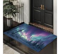 Zerbino Ingresso, 60 x 90 cm Tappeto Sottile Aurora Boreale Foreste Invernali Microfibre Morbide Con Fondo Antiscivolo Tappeto Paesaggio Naturale Polare per Cane, Ingresso, Porta E Corridoio