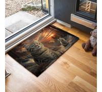 Zerbino Ingresso 60x90 cm, Tappeto Passatoia Gatto Tigrato Antiscivolo con Bordi Resistenti Tappetino Entrata Assorbente Tramonto Nella Foresta Di Montagna - Lavabile in lavatrice, Marrone Caldo