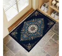 Zerbino Ingresso, 80x120 cm Tappetino Basso Profilo Stile Della Corte Europea Antiscivolo e Assorbente Zerbini di Benvenuto Mandala Retrò con Fondo in Gomma per Porte, Esterno, Bagno, Blu Scuro