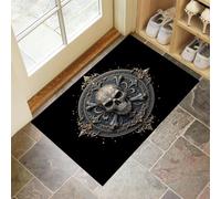 Zerbino Ingresso, 90x150 cm Tappetino Basso Profilo Splendore Barocco Antiscivolo e Assorbente Zerbini di Benvenuto Rilievo Del Teschio con Fondo in Gomma per Porte, Esterno, Bagno, Marrone Scuro