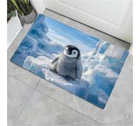 Zerbino Ingresso 90x150cm, Tappeto Con Pinguini Dell'Antartide, Animali Delle Regioni Polari, Zerbinos Antiscivolo Lavabile in Lavatrice Decorazione per Interno Porta Anteriore Posteriore, Ghiaccio