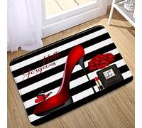 Zerbino Ingresso Black White Stripe Red High Heel Perfume Bottle Lipstick, Morbido Tappetini Lavabile Tappeto Da Cucina 40X60Cm Per Ingresso Interno Camera